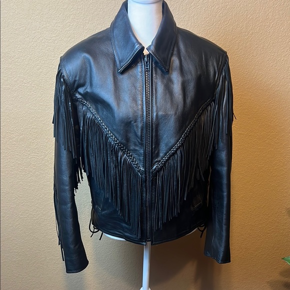 Vintage Black Leather Fringe Jacket M